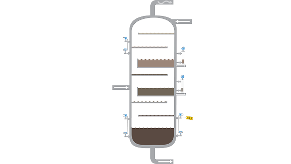 蒸留塔の底部およびトレイ用レベル測定ソリューション
